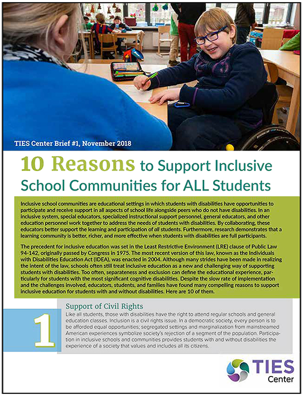 Cover of "10 Reasons to Support Inclusive School Communities for ALL Students"